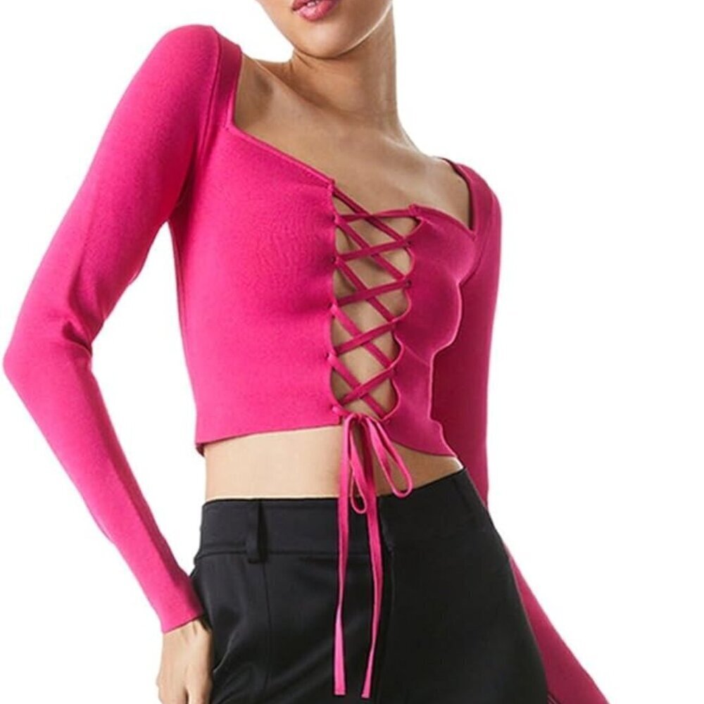 Alice + Olivia Hilaria Lace Up Top